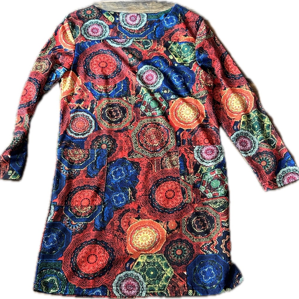 Colorful Long Sleeve Women's Dress with 2 front pockets
